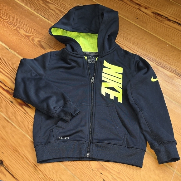 Nike Kids Dark Blue Hoodie with Bright Yellow Accents - Picture 1 of 2